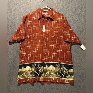Chereskin Vtg Silk Hawaiian Shirt Mens L button up light beach tropical brown